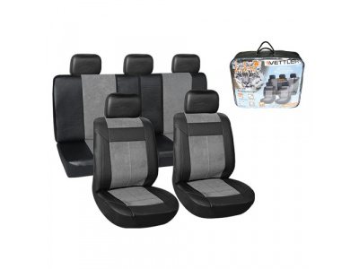 Чехлы автомобильные универс полиэстр+вельвет,черное-серый 9пр ИРБИС VETTLER от VETTLER Чехлы автомобильные универс полиэстр+вельвет,черное-серый 9пр ИРБИС VETTLER
