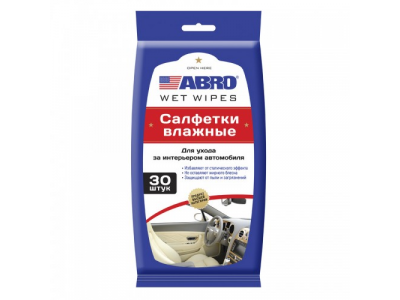 Салфетки влажные для пластика и винила, 30 штук от ABRO Салфетки влажные для пластика и винила, 30 штук