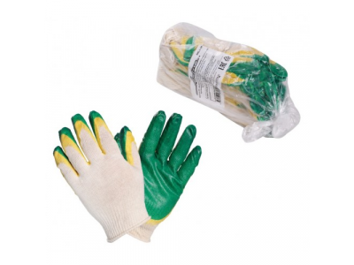 Перчатки ХБ с двойным латексным покрытием ладони, зеленые (5 пар)