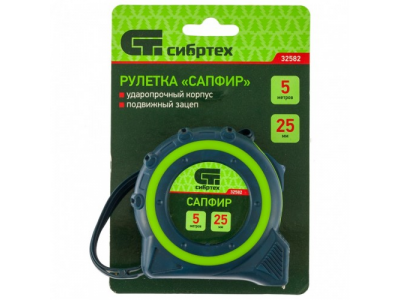 Рулетка Сапфир, двухкомпонентный корпус, 5 м х 25 мм Сибртех от СИБРТЕХ Рулетка Сапфир, двухкомпонентный корпус, 5 м х 25 мм Сибртех