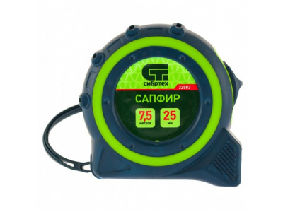 Рулетка Сапфир, двухкомпонентный корпус, 7,5 м х 25 мм Сибртех от СИБРТЕХ Рулетка Сапфир, двухкомпонентный корпус, 7,5 м х 25 мм Сибртех