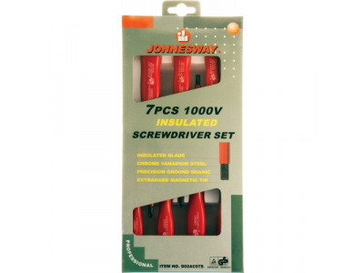 Набор отверток диэлектрических SL0,4х2,5х85-1,2х6,5х150 и PH #0-2, 7 предметов, D02AC07S JONNESWAY
