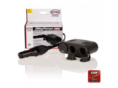 Розетка прикуривателя с 3-мя выходами на 12 В с USB от HEYNER Розетка прикуривателя с 3-мя выходами на 12 В с USB